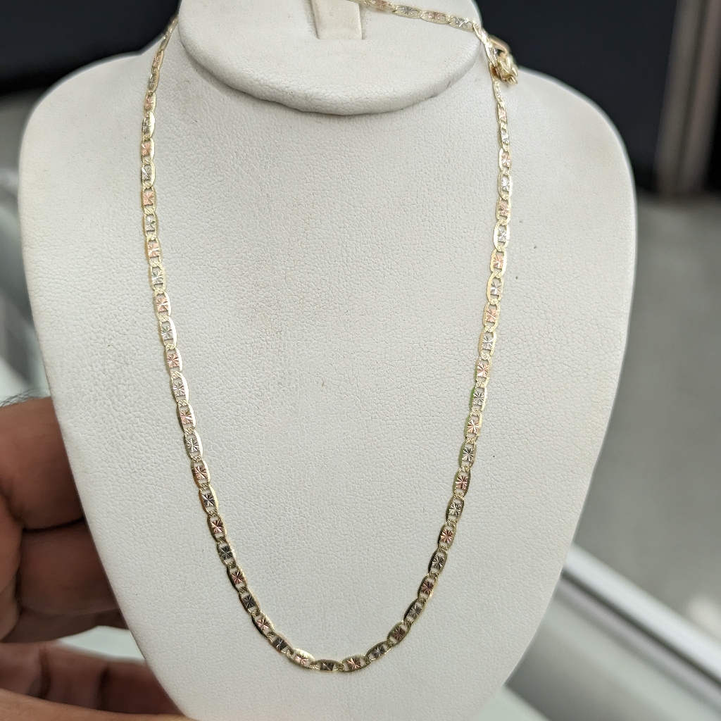 10kt Real Gold Tricolor Valentino Chain 2.5mm 18 Inch
